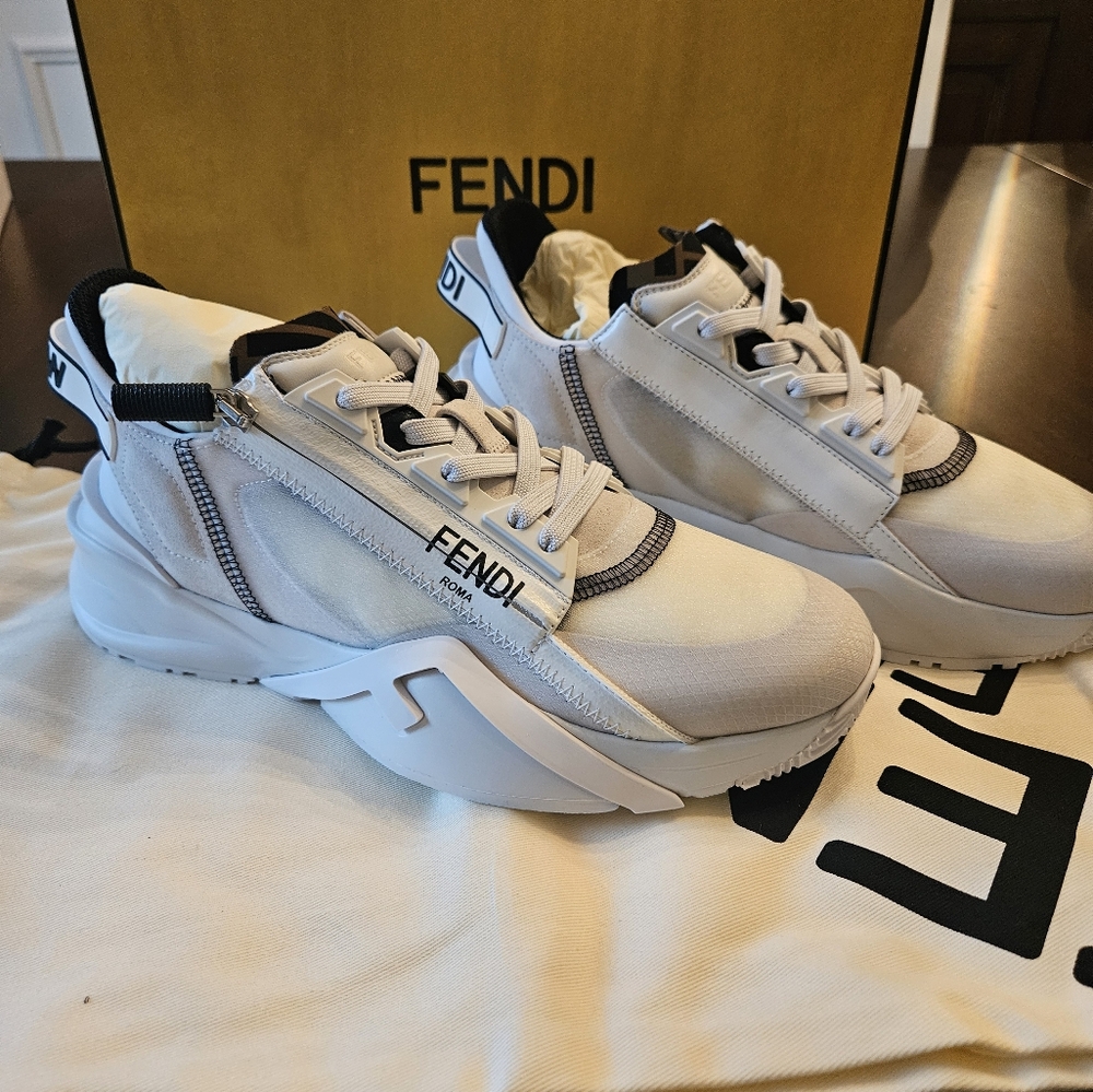 Fendi Flow Cream nylon and suede low-tops - Size 39 - Picture 5 of 10